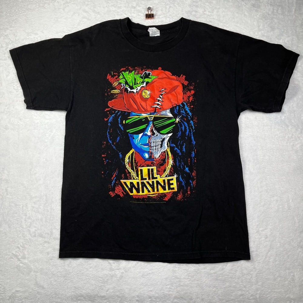 Alstyle Apparel T‎ Shirt Mens L Black Cotton Rapper Lil Wayne Half Skull Hip Hop